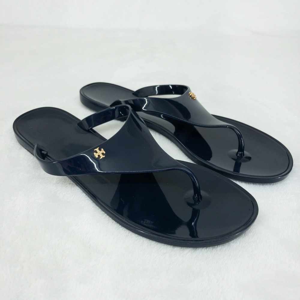 Tory Burch Speer Flat Thong Sandals Womens Size 9 Navy Blue Jelly Flip Flops
